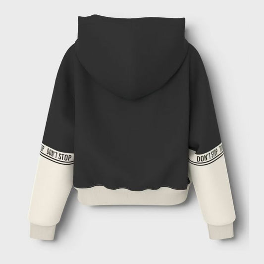 Hoodie 'don't stop' sort/hvid pige str. 122-128 (kids)