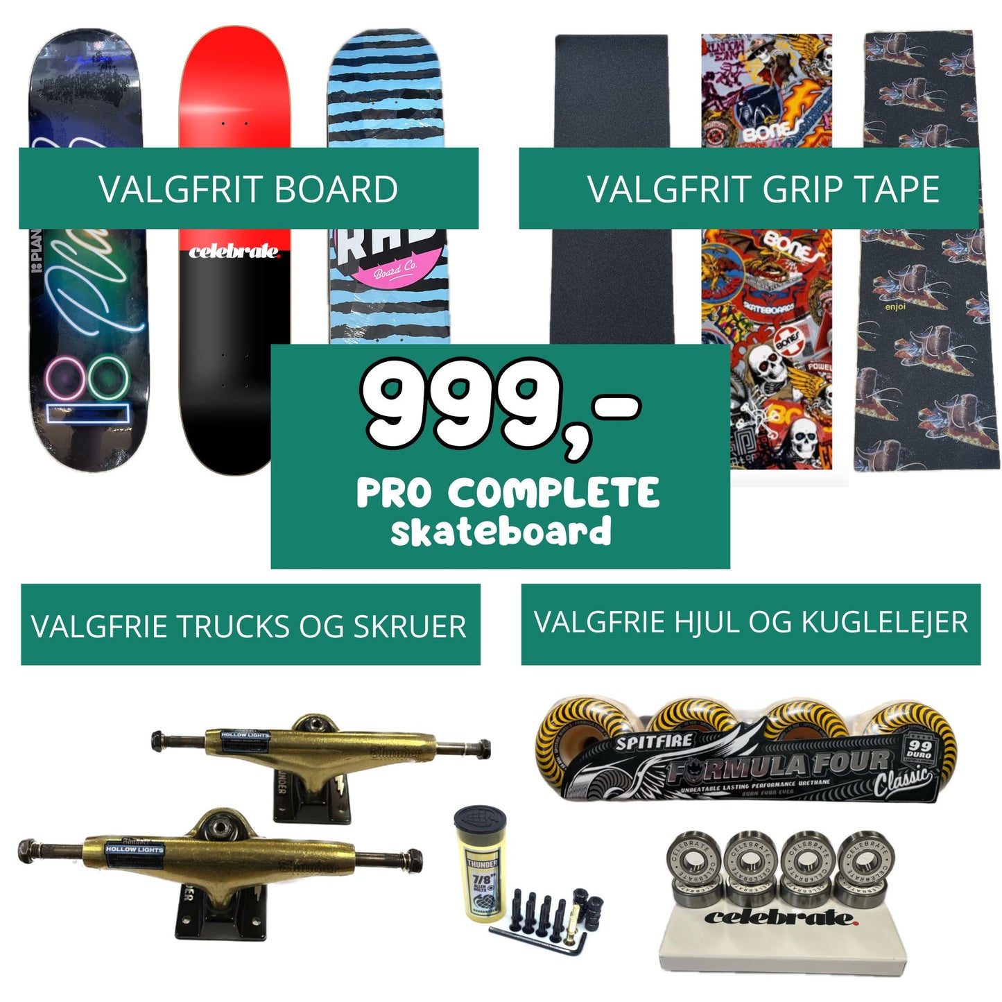 PRO complete skateboard (sammensæt selv et fuld setup)