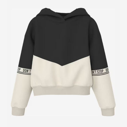 Hoodie 'don't stop' sort/hvid pige str. 122-128 (kids)