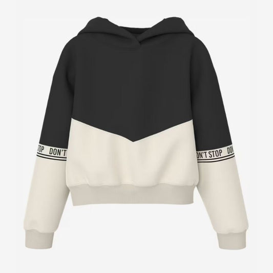 Hoodie 'don't stop' sort/hvid pige str. 122-128 (kids)