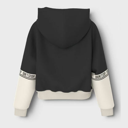 Hoodie 'don't stop' sort/hvid pige str. 122-128 (kids)