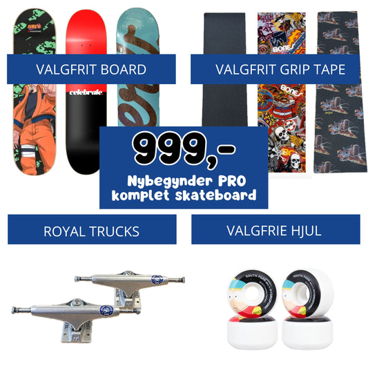 Nybegynder PRO komplet skateboard (vælg selv board, hjul og griptape)