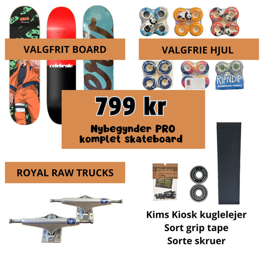 Nybegynder PRO komplet skateboard (vælg selv board og hjul)