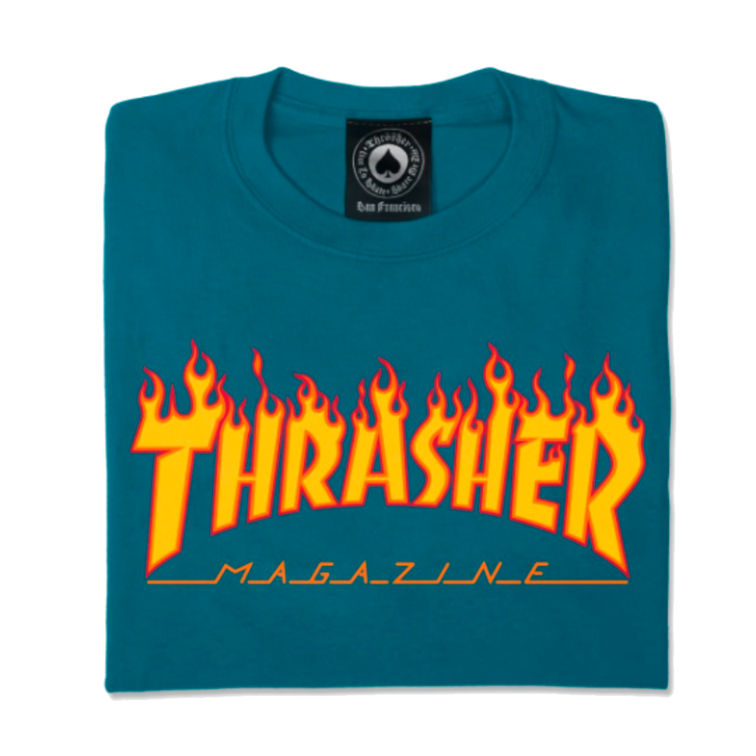 Thrasher Flame Logo t-shirt - Blå str. S