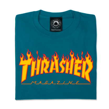 Thrasher Flame Logo t-shirt - Blå str. S